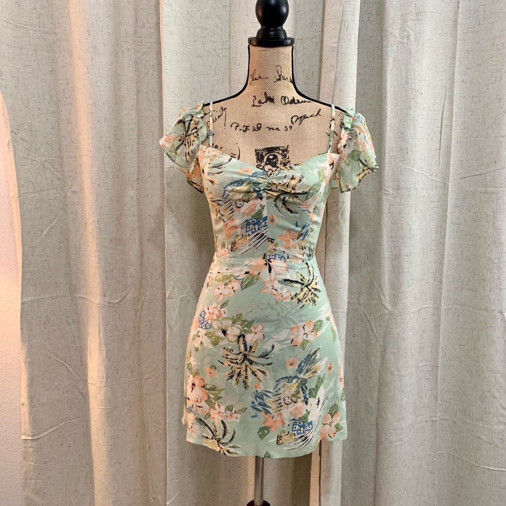 Reformation Floral Green Mini Dress - Picture 2 of 15